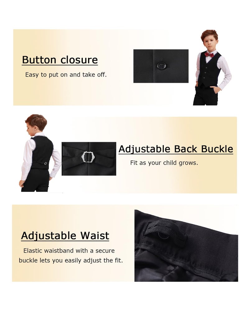Yavakoor Boy Suit Slim Fit Suits for Kids Formal Outfit 5 Pcs Set Dresswear for Boys Black Size 7 - Image 5